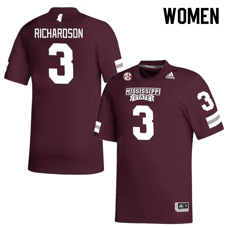 Women #3 Decamerion Richardson Mississippi State Bulldogs College Football Jerseys Stitched Sale-Mar